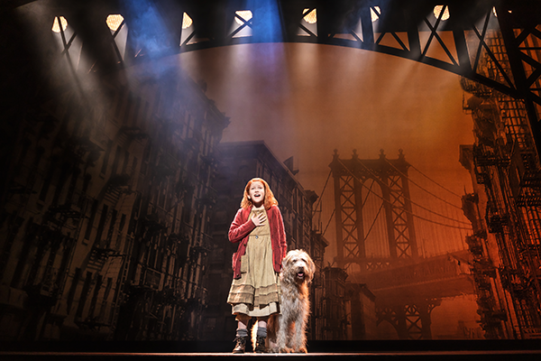 Hazel Vogel as Annie and Kevin as Sandy in ANNIE